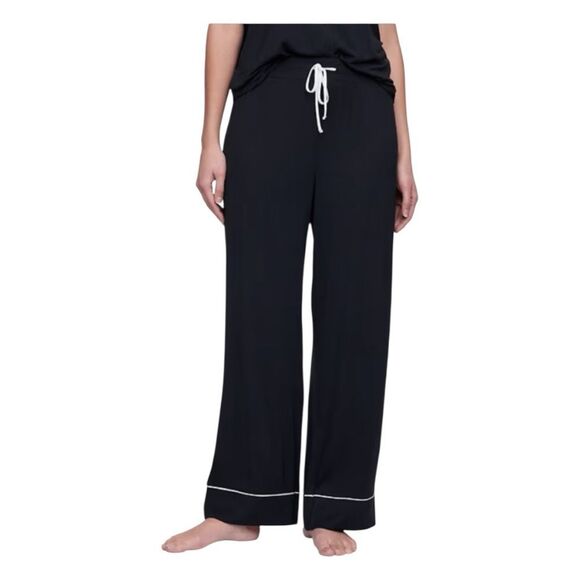 Gap Body Modal Pajama Pants Black Soft Knit White Piping Drawstring S - Picture 1 of 8